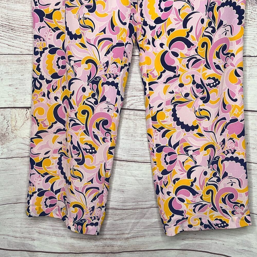 J. Crew Pull On 100% Silk Colorful Fun Bright Paisley Swirl Pants Size 8 - Picture 5 of 12